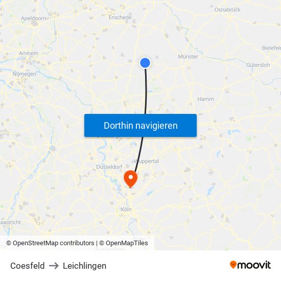 Coesfeld to Leichlingen map