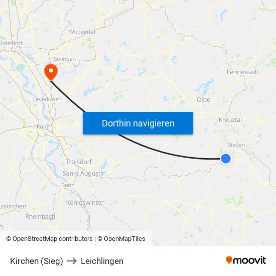 Kirchen (Sieg) to Leichlingen map