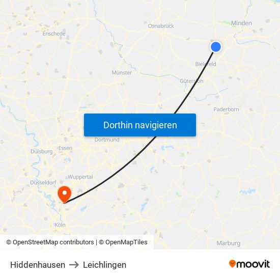 Hiddenhausen to Leichlingen map