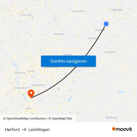 Herford to Leichlingen map