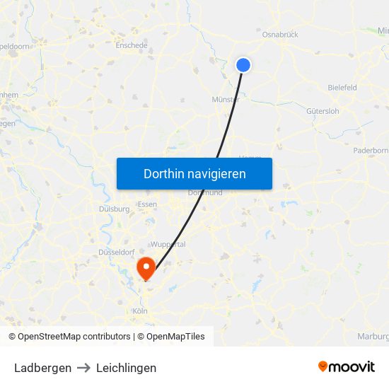 Ladbergen to Leichlingen map