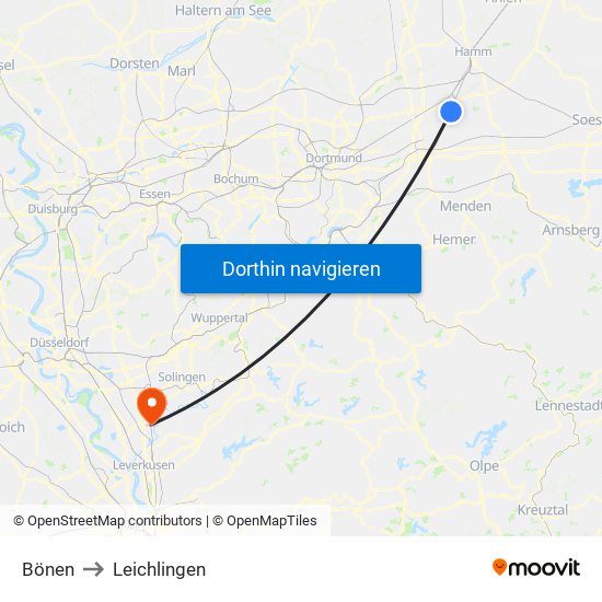 Bönen to Leichlingen map