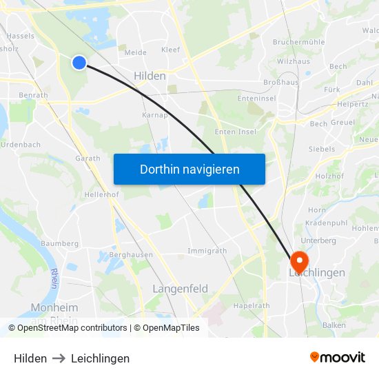 Hilden to Leichlingen map