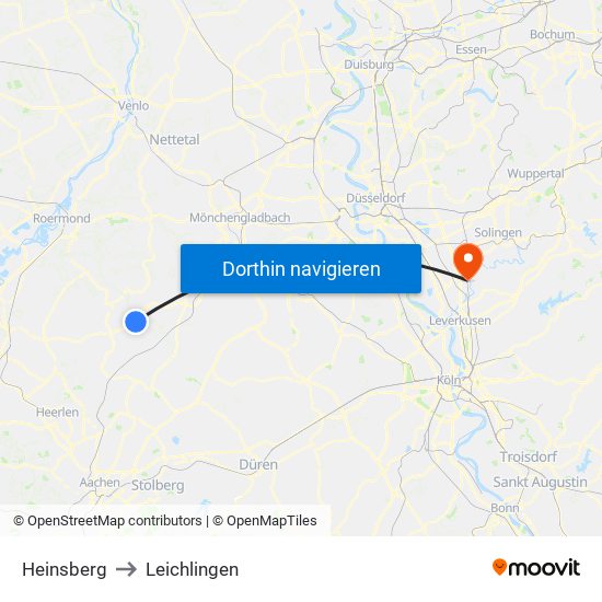 Heinsberg to Leichlingen map