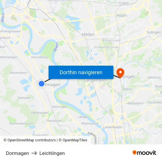 Dormagen to Leichlingen map