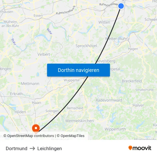 Dortmund to Leichlingen map