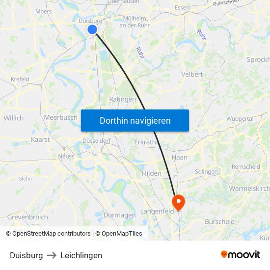 Duisburg to Leichlingen map