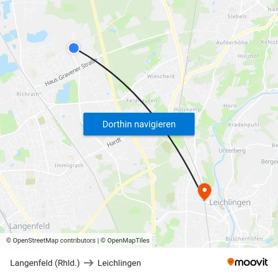 Langenfeld (Rhld.) to Leichlingen map