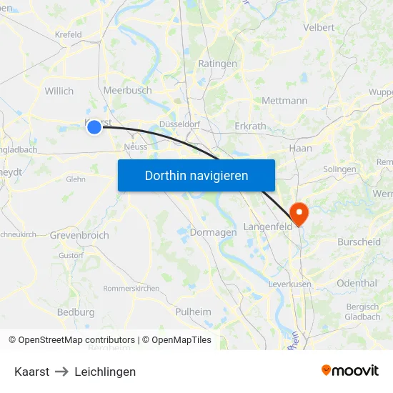 Kaarst to Leichlingen map