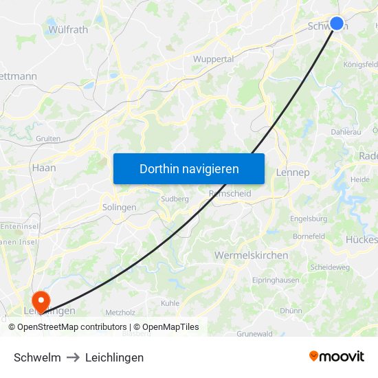 Schwelm to Leichlingen map