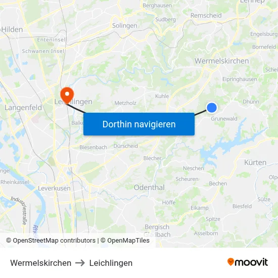 Wermelskirchen to Leichlingen map