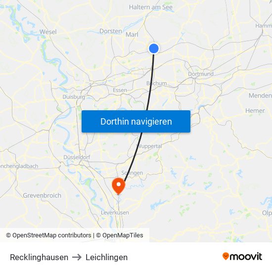 Recklinghausen to Leichlingen map