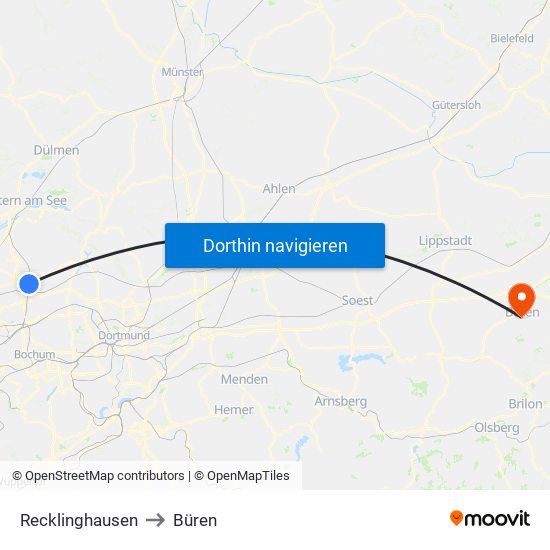 Recklinghausen to Büren map