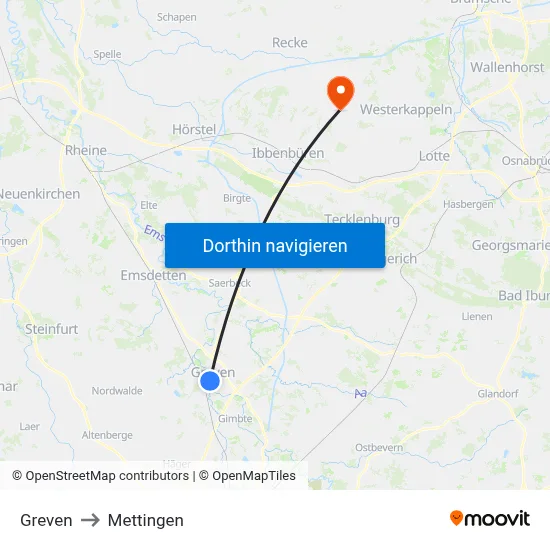 Greven to Mettingen map