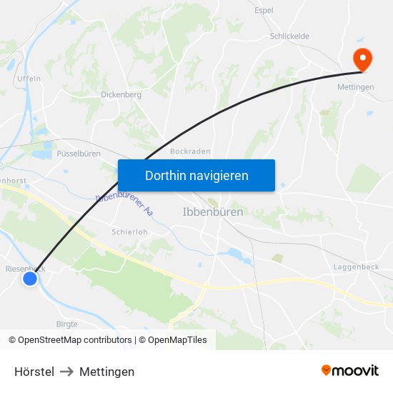 Hörstel to Mettingen map