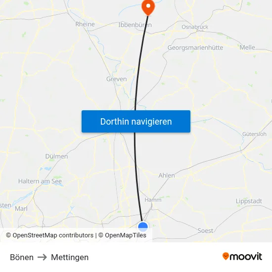 Bönen to Mettingen map