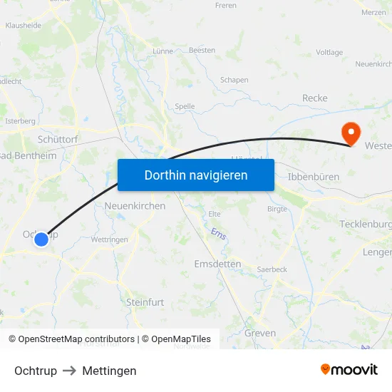 Ochtrup to Mettingen map