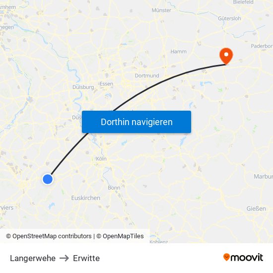 Langerwehe to Erwitte map