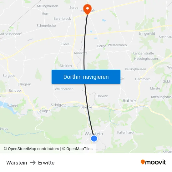 Warstein to Erwitte map