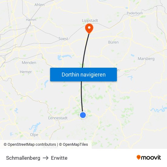 Schmallenberg to Erwitte map