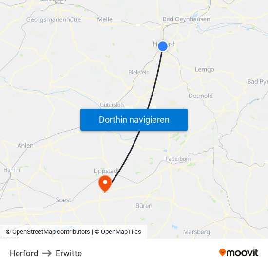 Herford to Erwitte map