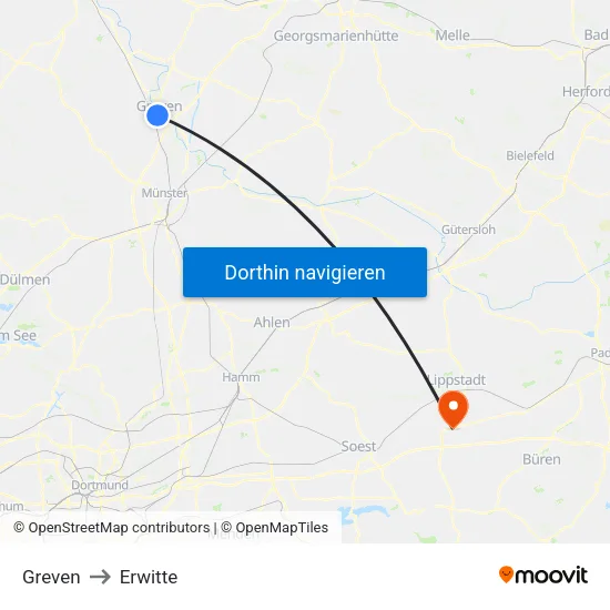 Greven to Erwitte map