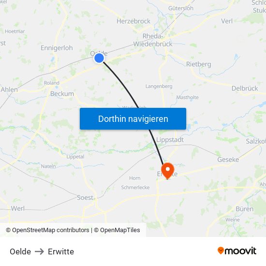 Oelde to Erwitte map