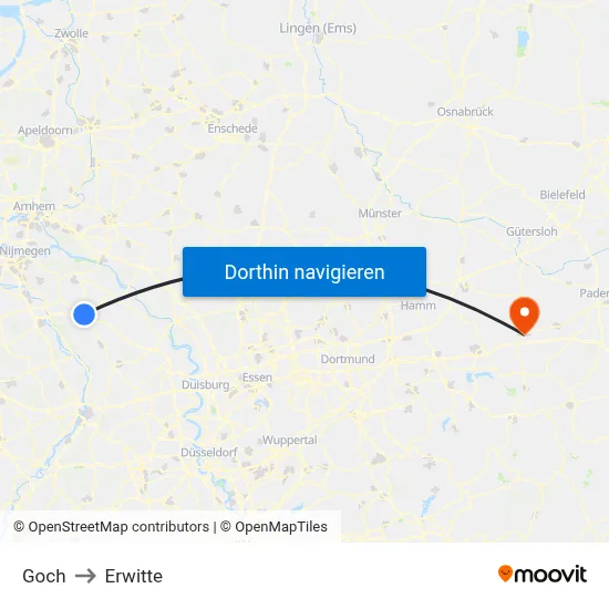 Goch to Erwitte map