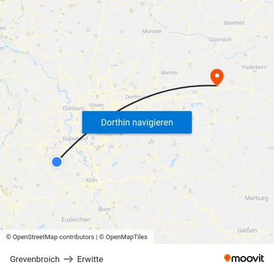 Grevenbroich to Erwitte map