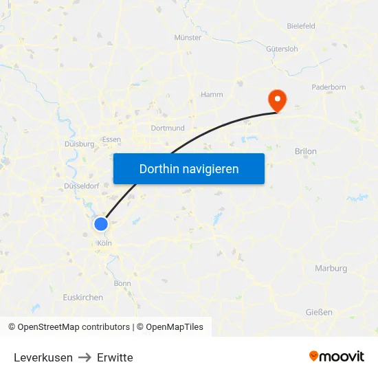 Leverkusen to Erwitte map