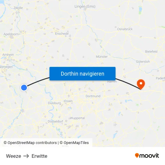 Weeze to Erwitte map