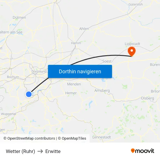 Wetter (Ruhr) to Erwitte map