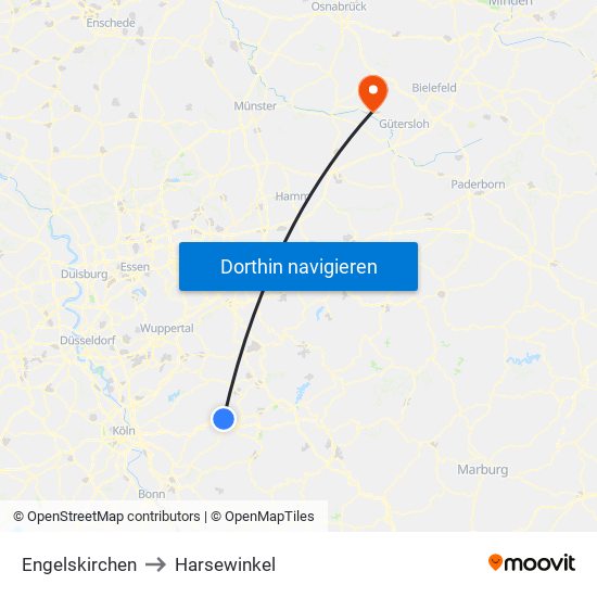 Engelskirchen to Harsewinkel map