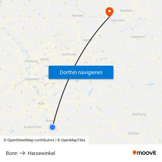 Bonn to Harsewinkel map