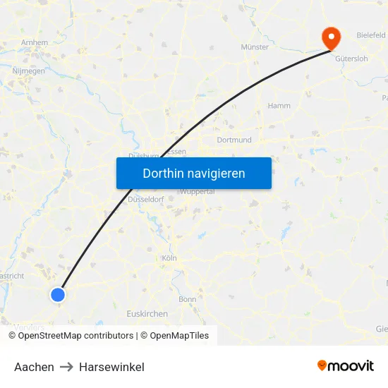 Aachen to Harsewinkel map