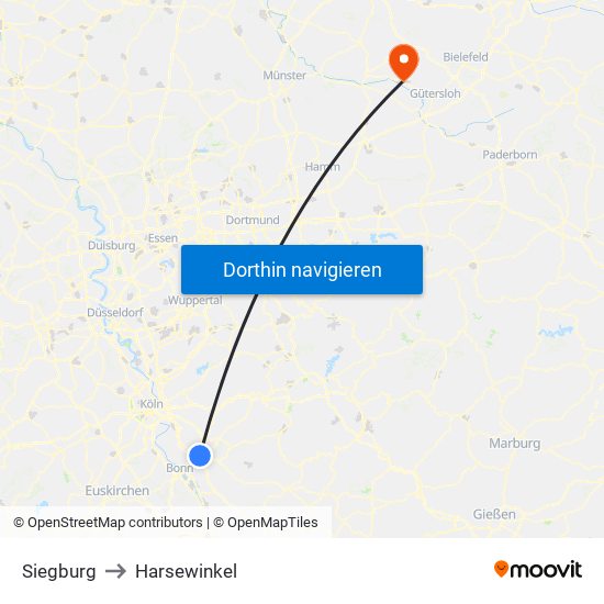 Siegburg to Harsewinkel map