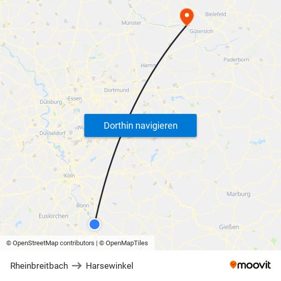 Rheinbreitbach to Harsewinkel map