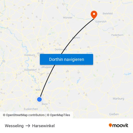 Wesseling to Harsewinkel map