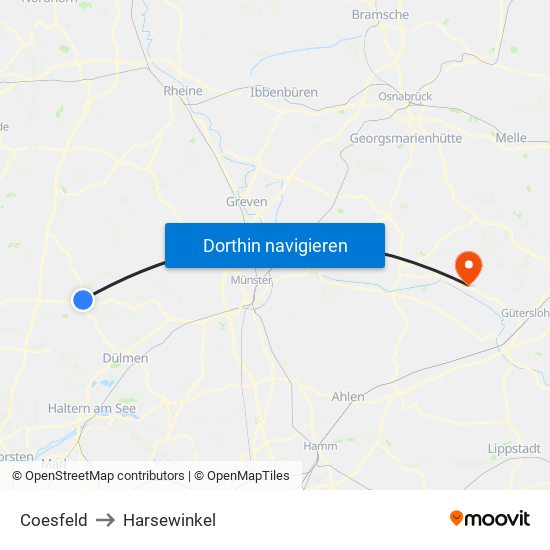 Coesfeld to Harsewinkel map