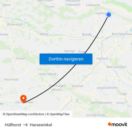 Hüllhorst to Harsewinkel map