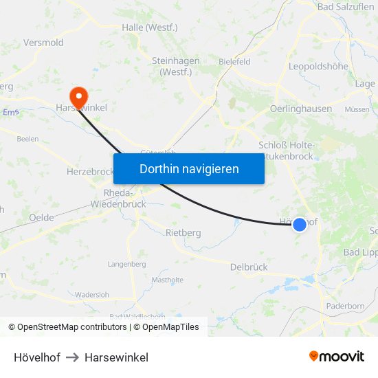 Hövelhof to Harsewinkel map