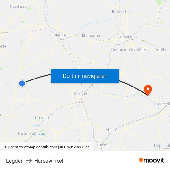 Legden to Harsewinkel map