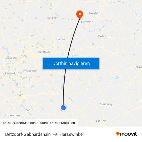 Betzdorf-Gebhardshain to Harsewinkel map
