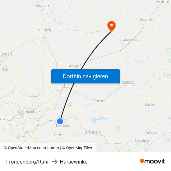 Fröndenberg/Ruhr to Harsewinkel map
