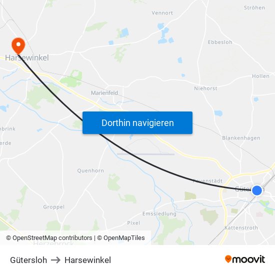 Gütersloh to Harsewinkel map