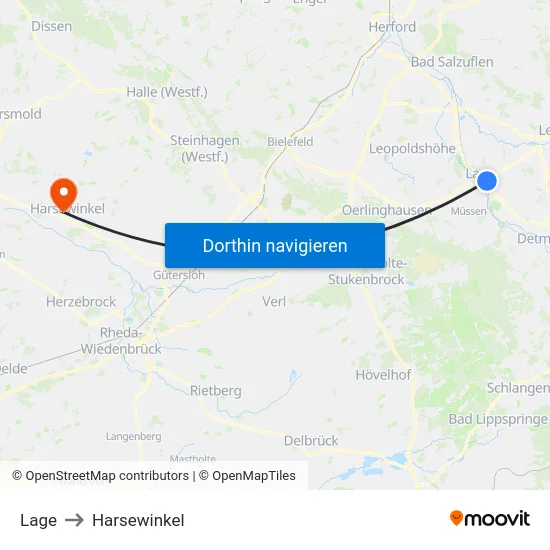 Lage to Harsewinkel map