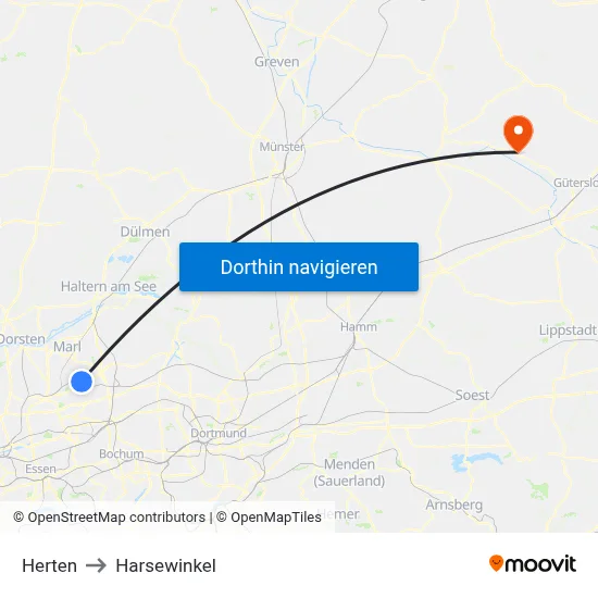 Herten to Harsewinkel map
