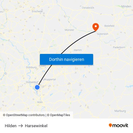 Hilden to Harsewinkel map