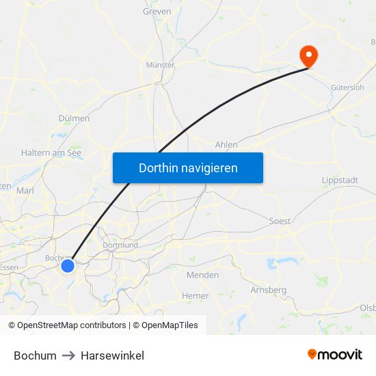 Bochum to Harsewinkel map