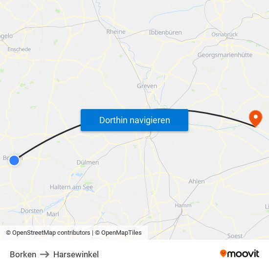 Borken to Harsewinkel map